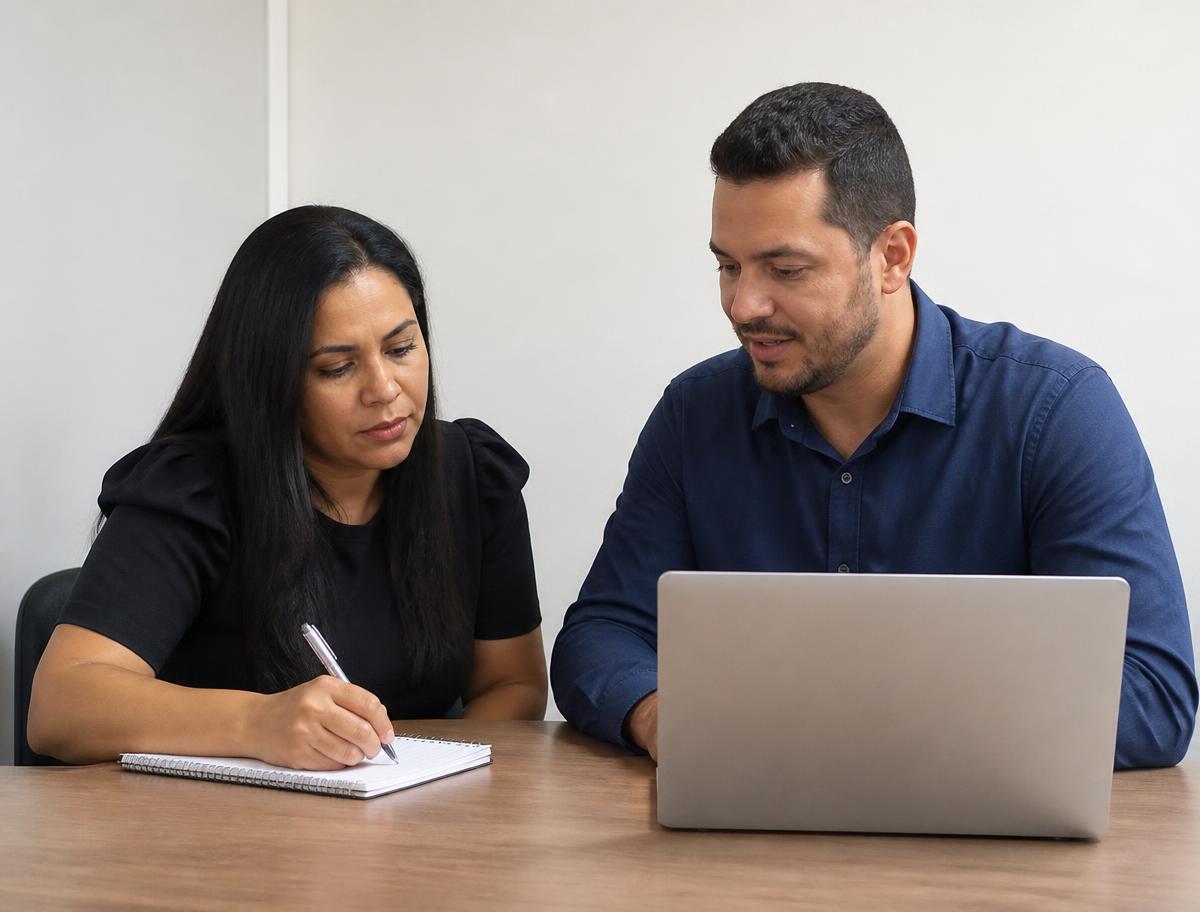 Consultora explicando o funcionamento do consórcio a um cliente