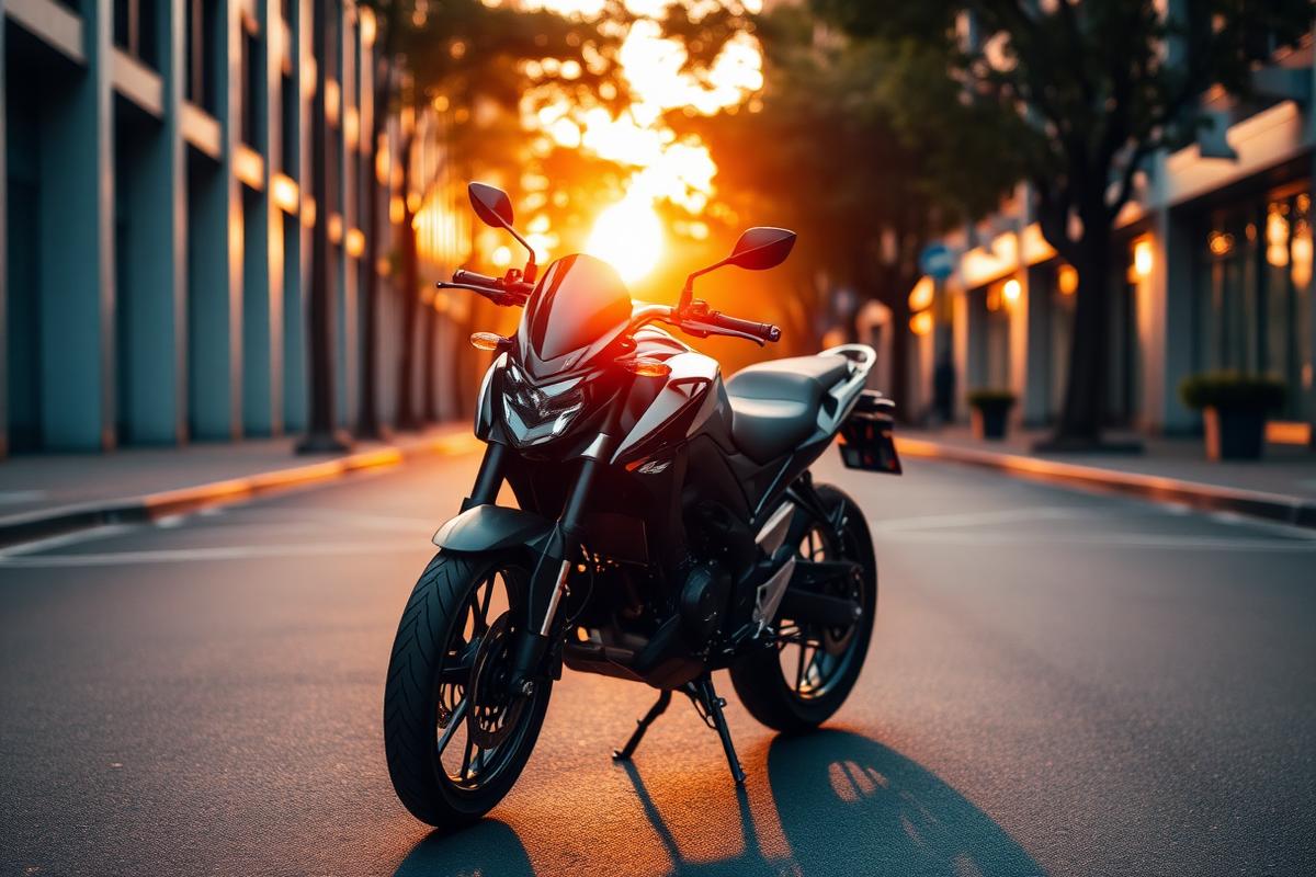 Motocicleta estacionada em rua urbana